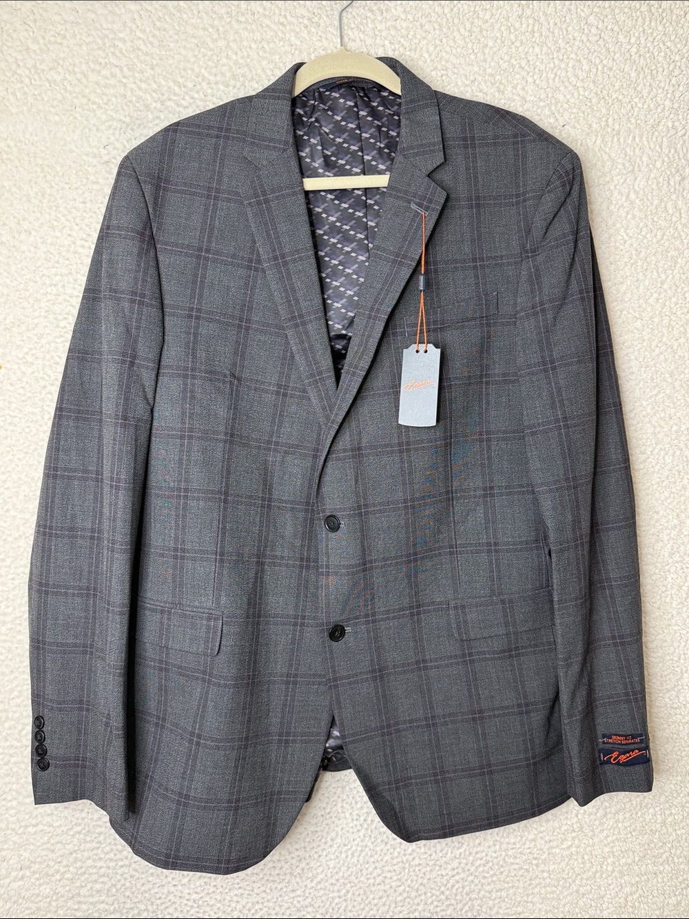 NWT Egara Plaid Suit Jacket Dark Gray 44 XL Skinny Fit